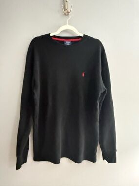 Men's Ralph Lauren Black Crewneck Sweater with Red Logo- XL